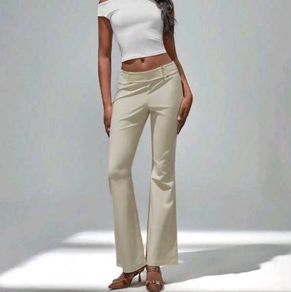 Women's Spring New Low Waist Khaki Contrast Color Buckle Tight Stretch Casual - Picture 3 of 4